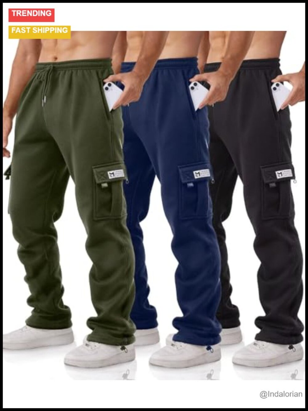 Men's Cargo Sweatpants 3-Pack Fleece Lined Joggers with Pockets